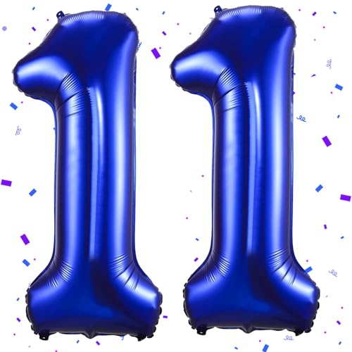 Luftballons 11, dunkelblau, 101 cm, Folienballons, Zahl 11, Blau, großer Ballon Nummer 11, Dekoration 11 Jahre, für Jungen, Mädchen, Geburtstag, Party, Deko