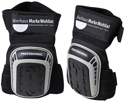 NIERHAUS WOHLTAT Knieschoner PROFESSIONAL - Professioneller Knieschutz mit Gelkissen - Knieschützer für Fliesenleger, Handwerker, Bodenleger, Gartenarbeiten mit starken, bequemen, rutschfesten Riemen