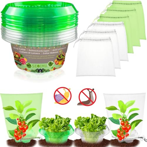 Lot de 12 Colliers Anti Limace avec 12 Sacs de Protection Anti-Insectes, 99% de Protection Contre Les Limaces, Anti Limaces et Escargots Stable, Anneaux de Protection pour Salades et Choux