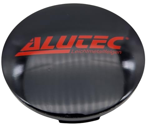 1X Alutec Nabendeckel 64mm Schwarz Glanz (N32) Logo Rot (ALO) - Original Felgendeckel/Nabenkappe/Hubcap