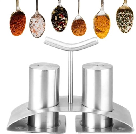 Salero y pimentero - Solución de almacenamiento, juego mezclador de barro, recipiente de sal de acero inoxidable con soporte, diseño compacto para encimeras de cocina, amantes de la cocina