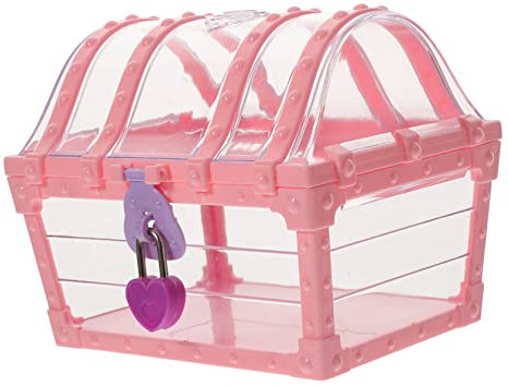 SOLUSTRE Children's Small Treasure Box Lock, Pink Plastic Pirate Treasure Chest for Boys and Girls, Toy Storage Jewelry Keepsake Box for Pirate Party Favors