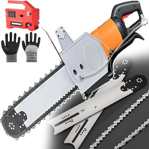 ErShangMao Industrial 7800w/8800w Dust-Free Chainsaw - Upgraded Electric Concrete Chain Saw With 5m Water Pipe & Diamond Blade,6000rpm For Pavement/Tile/Rebar - 35/48cm Wall Grooving,8800W