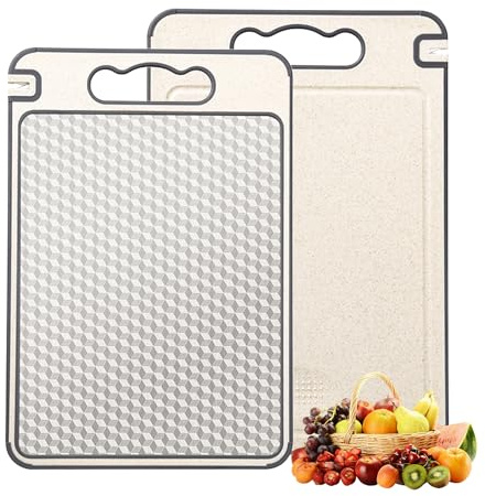 Double Sided Chopping Board for Kitchen, 304 Stainless Steel & Wheat Straw PP Cutting Boards, Non-slip Food Grade Chopping Board for Meat and Vegetables, Scratch Resistant, Easy to Clean, 14.3 x 10 in