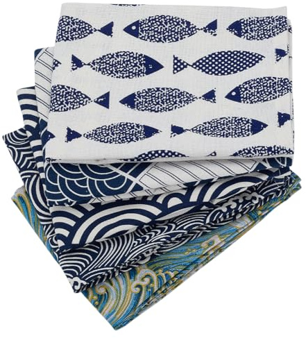 FINGERINSPIRE 5 Stück Sea Wave Fat Quarters Stoffbündel 5 Stile 620x423mm Quilt Nähstoff Sea Wave Muster Vorgeschnittene Stoffe Für Heimwerkerarbeiten Und Heimdekoration