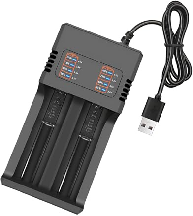 Chargeur Accu 18650 26650 21700 18490 16340 14500 10440, 2 Slots Chargeur Piles avec Câble USB Chargeur de Batterie au Li-ION à LCD Affichage pour Li-ION 3,7V