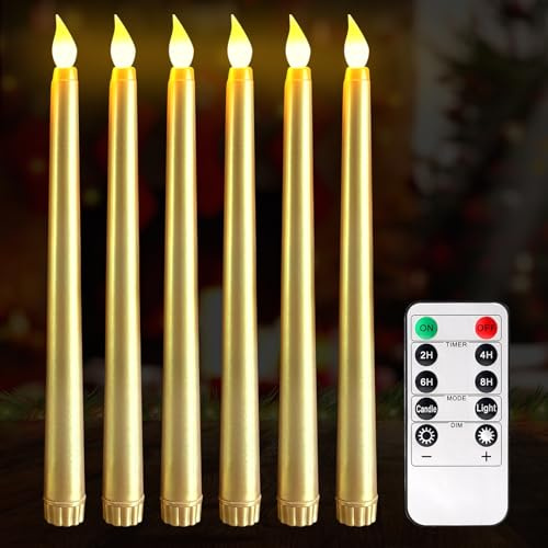 6 Stück Led Stabkerzen Mit Timerfunktion, Flammenlose Elfenbeinfarbene Remote, Led Kerzen Mit Fernbedienung, Elfenbein Echtwachskerzen, Batteriebetriebene Für Zimmer Hochzeit Esstisch Gartenparty