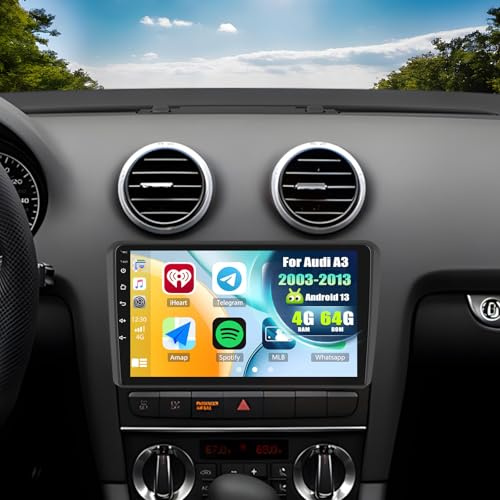 SIXWIN 4+64G Android 13 Radio Coche para Audi A3 2003-2013 con CarPlay&Android Auto,9 Pulgadas Pantalla Táctil con Bluetooth5.0/WiFi/GPS/FM/RDS/USB 32EQ con Cámara Trasera