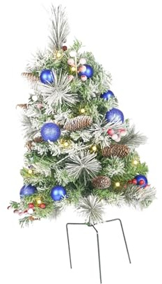 LOVIVER Arbre topiaire artificiel avec piquet de sol avec lumières, arbustes réalistes pour jardin, fête de Noël à l'extérieur, Style D