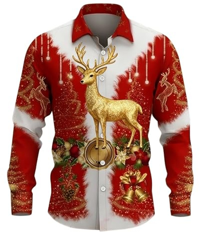 Julskjorta, herr, rolig, jultröja, stora storlekar, sweatshirt, långärmade tröjor, tryck, stickad tröja, polotröja, julkostym, polotröja, Vattenmelonsröd, XXL