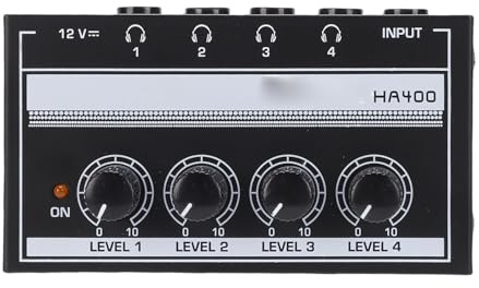 Annadue Amplificateur de Casque 4 Canaux, Sortie Stéréo Haute Puissance avec Contrôle du Volume Indépendant pour Studio et Scène (Prise UE)