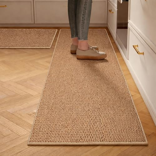 Küchenläufer 2 Stück Teppich Küche Waschbar Rutschfest Küchenteppich Kitchen Mat Küchen Teppich Läufer Küche-Teppich Mit Ölfest Wasserdicht Küchenmatte Für-Läufer-Flur (Braun, 40x60cm+40x120cm)