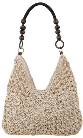 Stråväska - kapacitet Boho Axelväska, Handvävd Casual Handväska | Seaside Poolside Sommarsemester Resor Picknick Weekend Shopping Kvinnor Damer Flickor