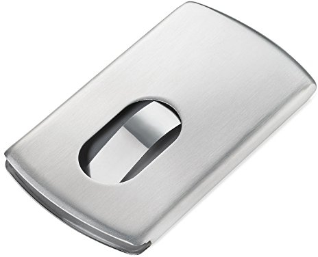 TROIKA SLIDE KARTENETUI - CDC30/ST - Visitenkartenspender mit Feder - Ferderung - für 10 Visitenkarten/Kreditkarten - Edelstahl - silber - das TROIKA-Original