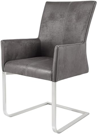 invicta INTERIOR Freischwinger Samson mit Armlehnen Vintage Grau und gebürstetem Edelstahlrahmen