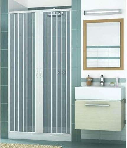 BOX DOCCIA IN PVC A SOFFIETTO BIANCO 1 LATO DUE ANTE APERTURA CENTRALEMADE IN ITALY