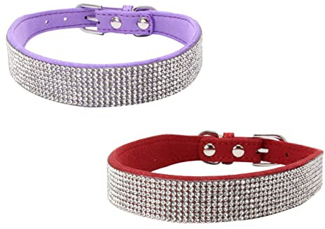 Newtensina 2 st hundhalsband set hundhalsband med diamantbling söt kattunge krage valpar halsband för hundar katter, XXS, PurpleRed