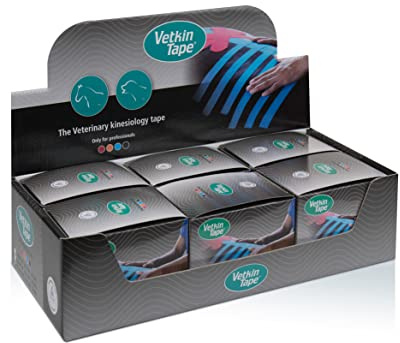 VetkinTape® Displaybox | 6 Kinesiotape Rollen für Tiere (10 cm x 5 m) | Kinesiologie Tape für Pferde und Hunde | Kinesiotapes für Tierärztliche Zwecke | Schwarz