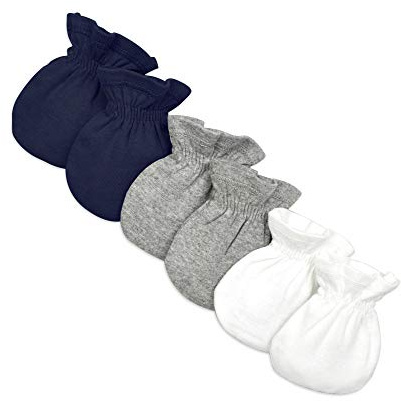 Burts Bees Baby Unisex Baby Mittens, 100% Organic Cotton, One Size 3-Pack Solid Color Infant Scratch Protection Mitts