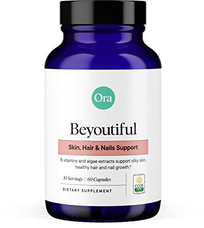Ora Organic Hair, Skin, and Nails Support- BeYouTiful - Beauty Supplement with B Vitamins and Algae Extracts for Healthy Hair and Skin - 60 Vegan Capsules