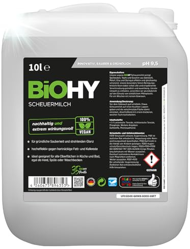 BiOHY Scheuermilch (10 Liter Kanister) | entfernt hartnäckigen Schmutz mühelos | streifenfreie Reinigung ohne Kratzer | schonend zu Material & Umwelt | für Emaille, Keramik & Edelstahl