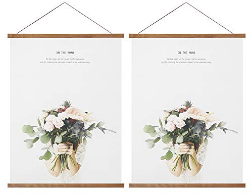 Miaowater 2 Pack Poster Frame,13x19 13x18 13x22 Magnetic Light Wood Wooden Frames Hanger for Photo Picture Art Canvas Print Artwork Wall Hanging Teak Wood 13''