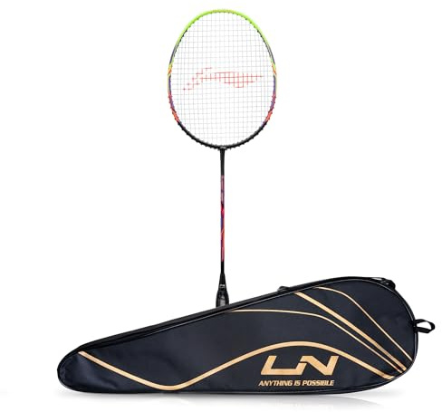 Li-Ning Turbo 99 badmintonracket i kolfiber med fullt racketskydd (svart/grön) | För mellanspelare | 84 gram | Maximal strängspänning – 13,6 kg