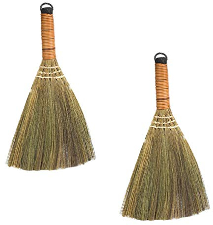 Lot de 2 balais en paille de riz, balai de table, balayette pour voiture, balayette de voiture, balai de nettoyage murale, brosse de table, brosse à main pour bureau, lit, bureau