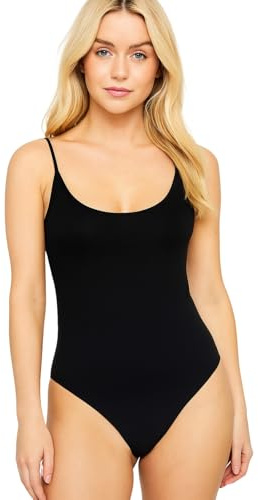 STAR FASHION Women’s Cami Bodysuit Sleeveless Camisole Leotard Vest Top Strappy Stretch Fit Black-12-14