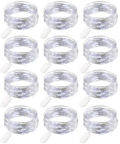 12 Stück LED Lichterkette Batterie Betrieben, 20 LEDs Micro Kupferdraht Lichter, 2M Beleuchtung Glühwürmchen Licht für DIY Weihnachten Urlaub Hochzeit Geburtstag Indoor Outdoor Decor, Kühlweiß