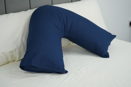 ARLINENS V Shaped Pillowcase, Navy Blue, Pack of 2, 74 x 34cm | Plain Poly-Cotton, Back & Neck Support, Orthopaedic/Pregnancy/Nursing, Available in 25 Colours