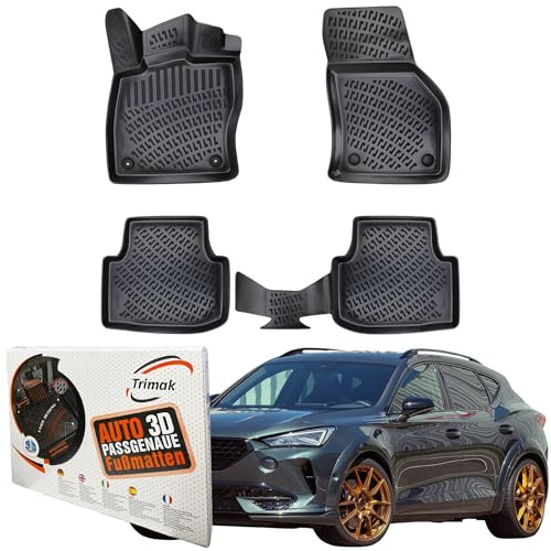 Trimak Passgenau 3D Fussmatten Auto Kompatibel mit Cupra Formentor ab 2020 Auto Zubehör 1. und 2. Reihe Gummimatten Autos TPE Allwetter Geruchlos rutschfest Vorne & Hinten Schwarz