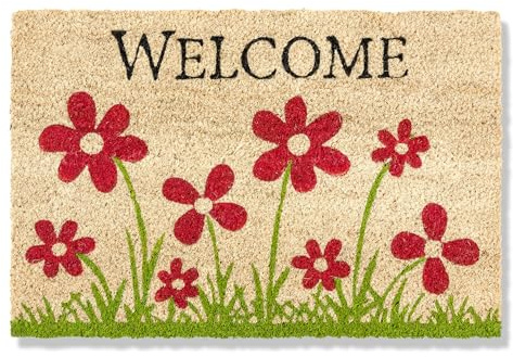 Rutschfeste Kokosmatte innen - Fußmatte Blumenwiese 40 x 60 cm (Rechteckig) | Coco Style Fussmatte Innenbereich & überdachter Außenbereich Türmatte wetterfest Fußmatte Kokosfaser natur strapazierfähig