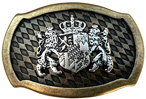 BELTINGER Gürtelschnalle Löwen mit Wappen | Buckle Wechselschließe Gürtelschließe 40mm Massiv | Für die Tracht | bicolor g/s