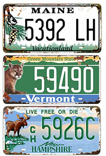 Panguru Replica Vintage License Plate, Embossed Metal Number Tags, Prop Vanity Car Registration Plates, 12x6 inch (ME+VT+NH)