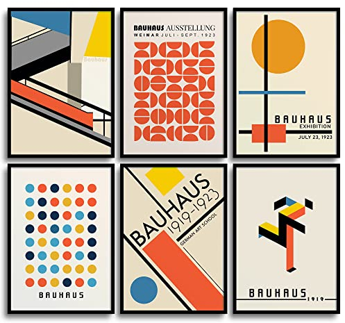 MilkAndCoffeeLab® - Poster Bauhaus, Set 6 x A3 immagini astratte, poster vintage, stampe artistiche da parete, casa, soggiorno, camera, ufficio, senza cornice.