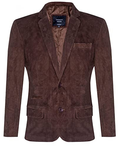 Infinity Leather Herren Veloursleder Braun Blazer Jacke Weicher Echter Italienischer Ledermantel