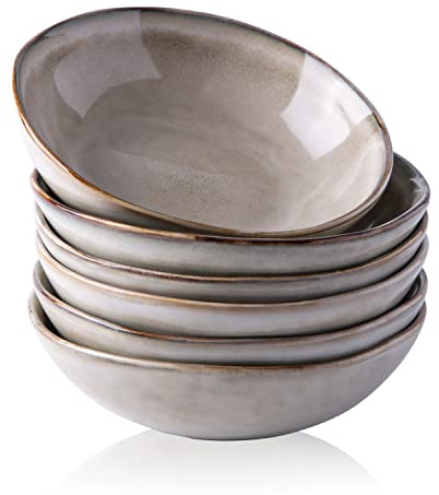 AmorArc Ceramic Cereal Bowls Set of 6, 24 oz Handmade Stoneware Bowls Set for Cereal Soup Salad, Stylish Kitchen bowls for Meal, Dishwasher & Microwave Safe, Reactive Glaze-Cappuccino