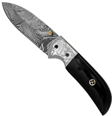 laguiole artisan 4001 DAMAS - Couteau excellence EAGLE - Black water buffaloo bone handle corne