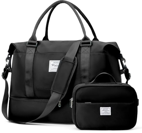 Weekender Bags for Women, Travel Duffel Bags with Shoe Compartment,Personal Item Travel Bag for Airlines, Carry on Overnight Tote Bag for Women with Toiletry Bag, Black