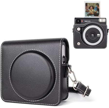 HIYQIN Protective Case for Fujifilm Instax Square SQ40 Instant Camera - Vintage PU Leather Camera Bag with Adjustable Shoulder Strap - Classic Black