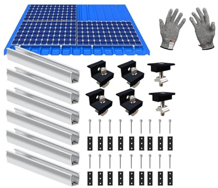 Solarmodul Halterung Flachdach,Flachdachhalterung für Solarmodule mit 20cm Montageschiene und Verstellbare Klemme für 30-35mm Module Solarpanel PV Modul Halterung für Flachdach und Trapezdach，SetB