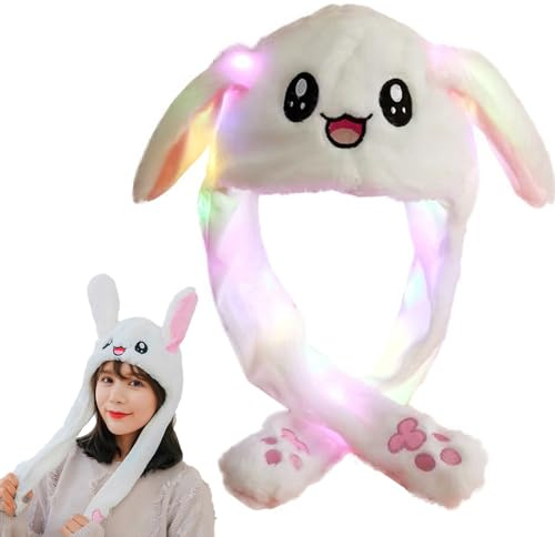Ohr Kaninchen Hut, Mütze Mit Ohren Plüschhut Mit Hasenohren, Lustige Mützen, Mütze Mit Licht Kinder, Mütze mit Beweglichen Ohren, Wackelohr Nütze mit Led, Hasen Ohren Haarreif Mützen für Fasching