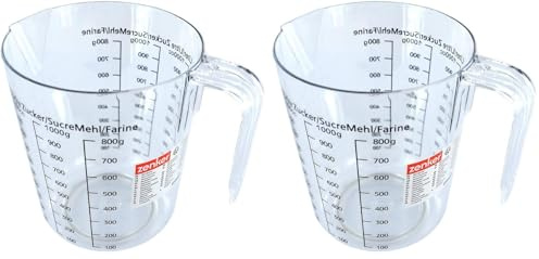 Zenker 008811 Verre doseur, verre mesureur, verre doseur pâtisserie, cruche graduée, Plastique, Transparent, 17 x 15,5 x 11,7 cm (Lot de 2)