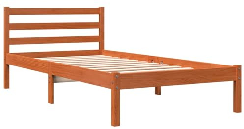 vidaXL Sängram vaxad brun 90x190 cm massiv furu, sovrumsmöbel, sängram, säng, sovrumsmöbler, sängramar, sängar, enkelsäng, enkelsängar, träsäng