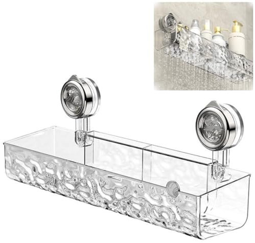 Generic No Drill Clear Wall Caddy, 1 Shelf, Rectangular, Polished, Wall Mount, Suction Cup, Shower Storage