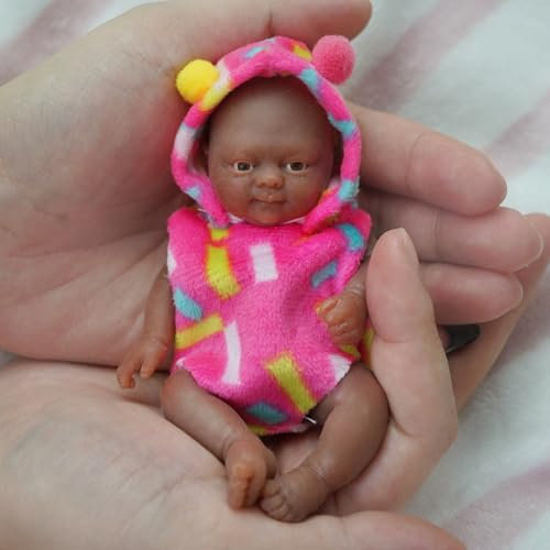 MYREBABY 4.5 Inch Mini Baby Doll Black Silicone Realistic Baby Doll Full Body Stress Relief
