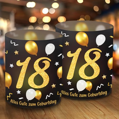 12 Windlicht Tischdeko 18 Geburtstag, 18. Happy Birthday Tischdekoration, Schön DASS Du Da Bist, 18 Geburtstag Männer Frauen Deko Schwarz Gold, Geeignet für Teelichter oder Kerzen