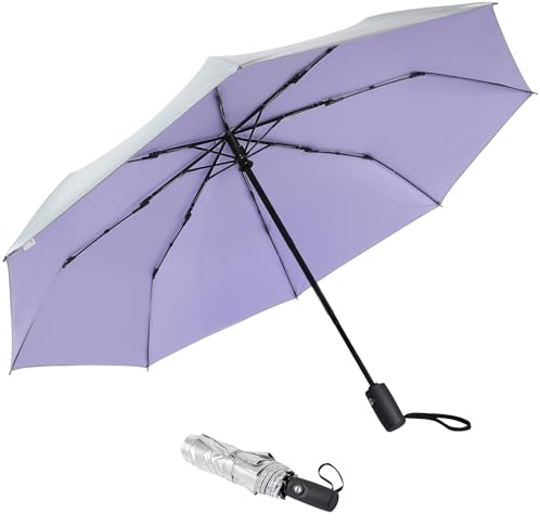 G4Free Paraguas de viaje con protección UV UPF 50+ de 42 pulgadas (morado claro/plateado)