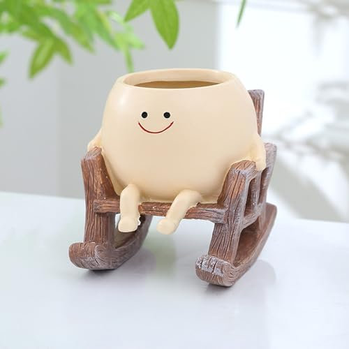 Mailfull Blumentöpfe mit Schaukel Gesicht Groß Smiley Schaukelstuhl Ubertopf Sukkulentententöpfe mit Ablaufloch für Pflanzen im Innen - und Außenbereich (01)